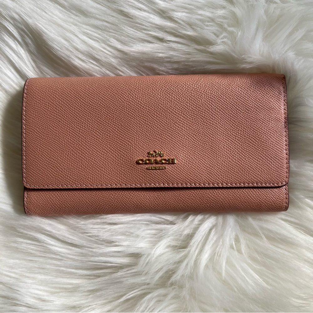 Coach Pink Crossgrain Snap Trifold Wallet